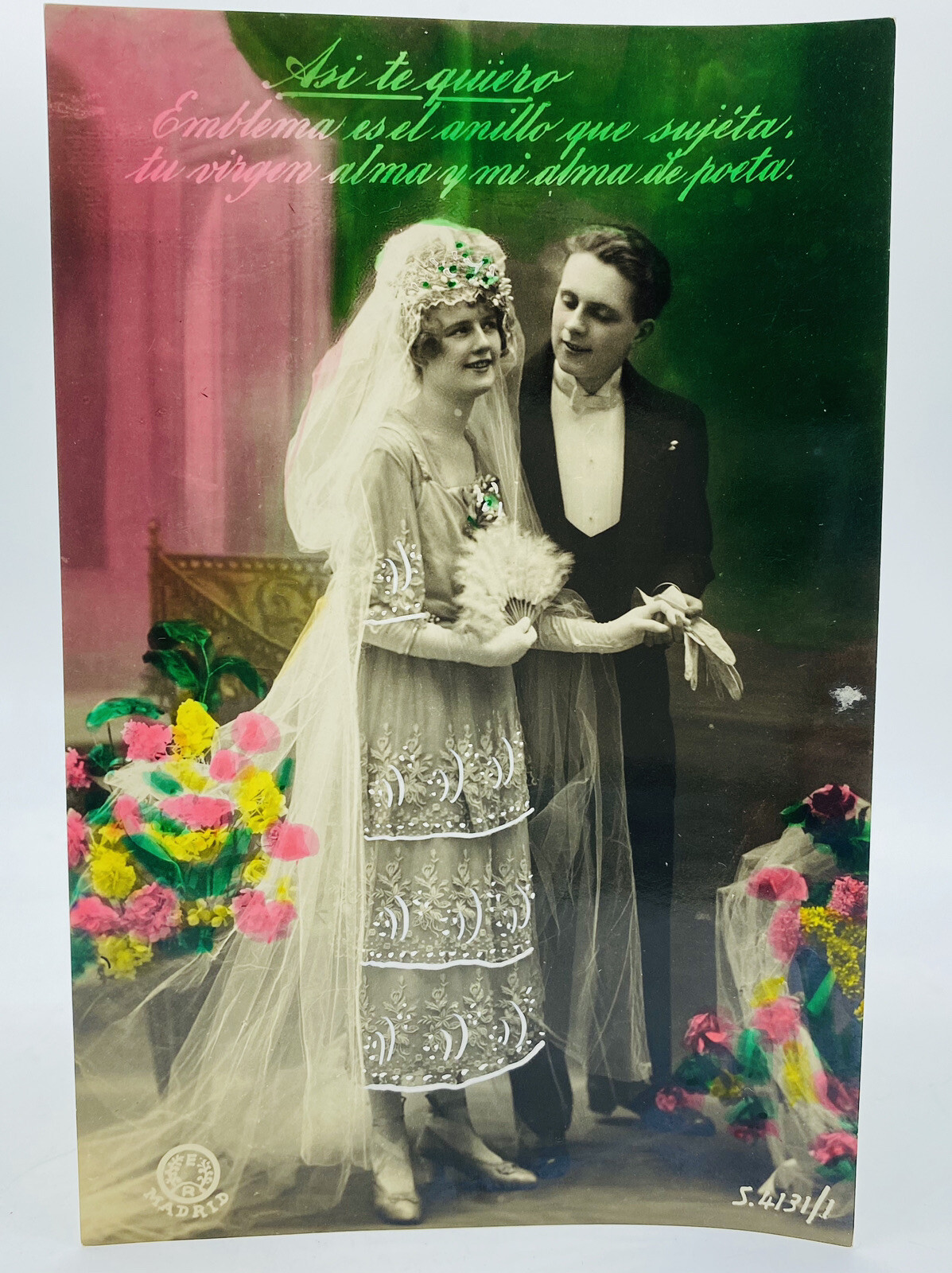 Vintage 1920s Spanish Madrid SPAIN Romance Postcard Asi te quiero Tinted Photo