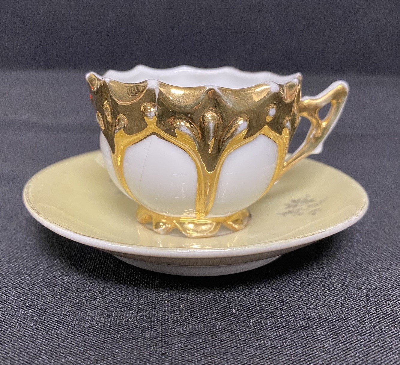 Demitasse Porcelain Teacup & Saucer Accented With Gold Unmarked