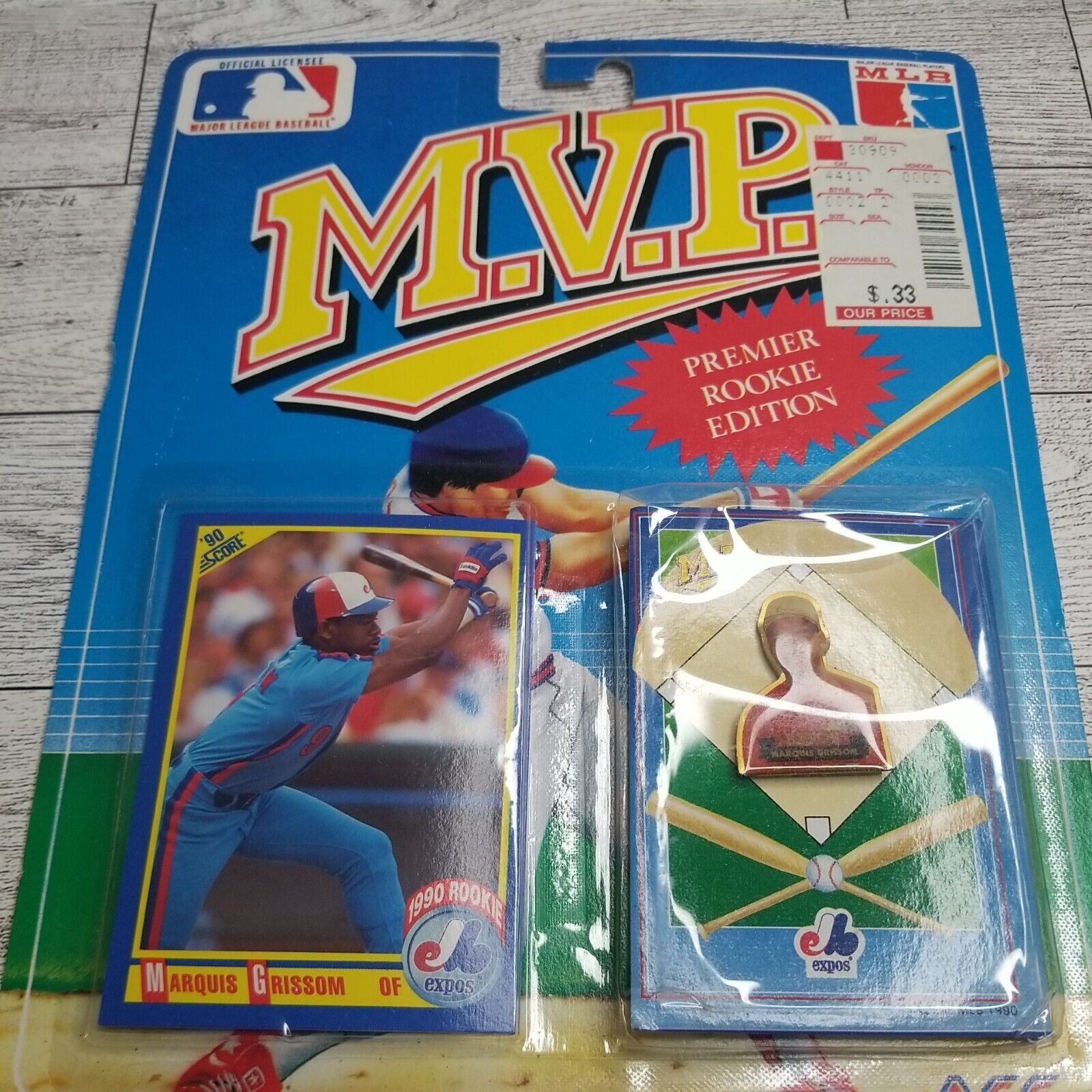 Marquis Grissom 1990 MVP Lapel Hat Pin Montreal Expos Vintage + Score Card VTG