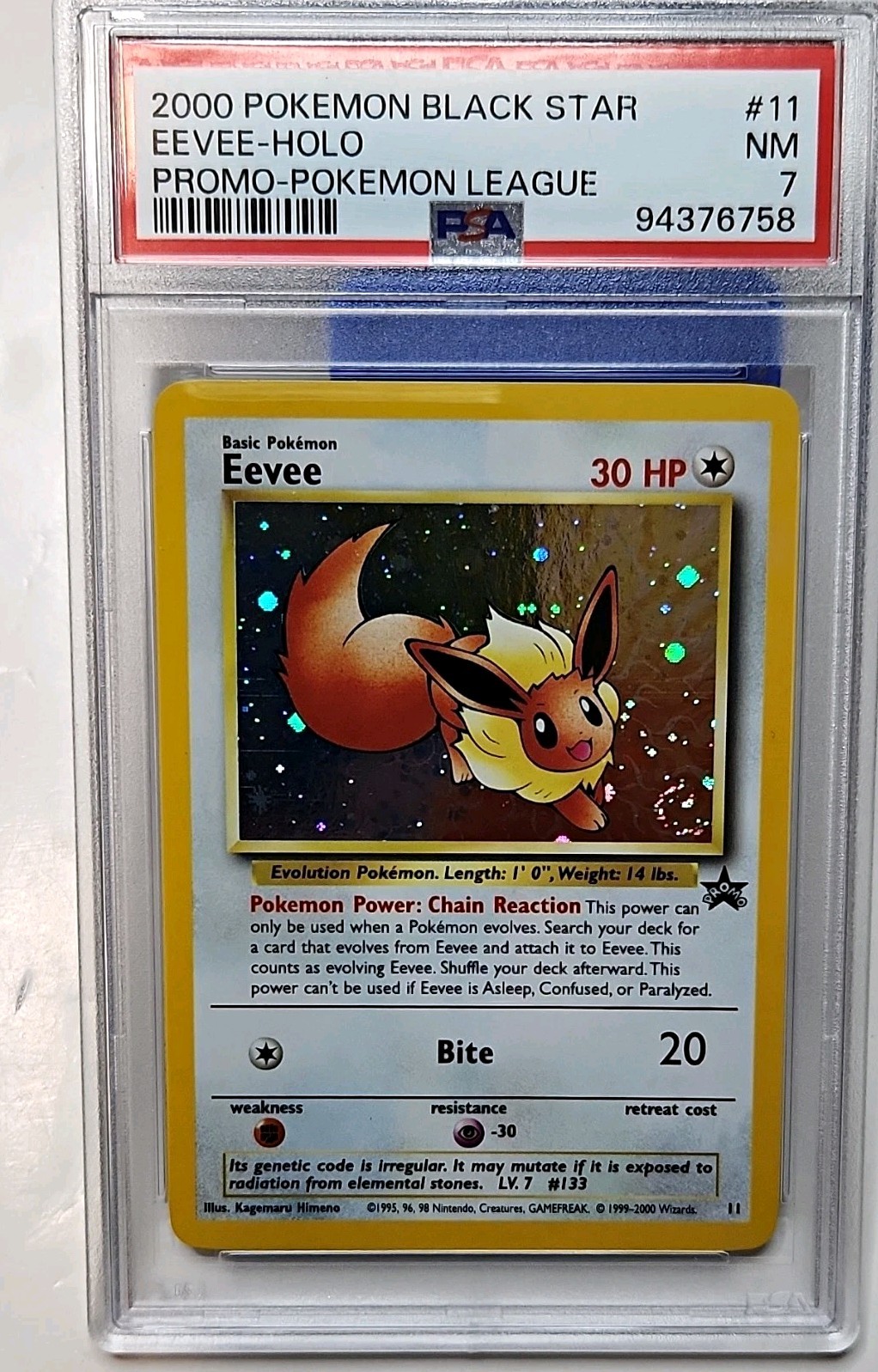 Pokemon TCG 2000 Black Star Promo Pokemon League Eevee Holo #11 PSA 7 Pokemon TCG 2000 Black Star Promo Pokemon League Eevee Holo #11 PSA 7