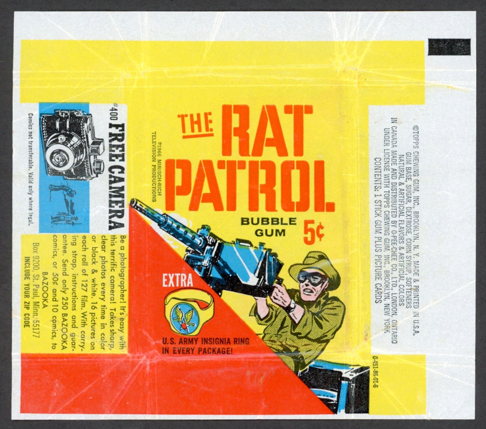 1966 Topps Rat Patrol 5¢ Vintage Original Wax Pack Wrapper Non-Sport High Grade