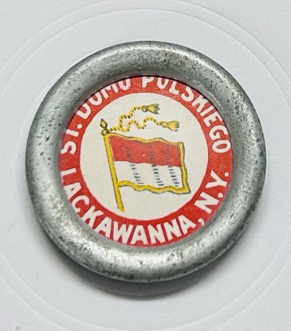 Vintage Polish Heritage Dom Polski Lackawanna  N.Y. Celluloid Button Maxant Back