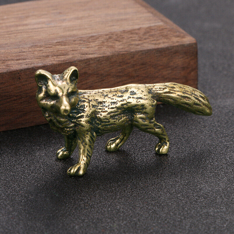 Solid Brass Fox Figurine Miniature Tea Pet Ornament Crafts Vintage Animal Statue