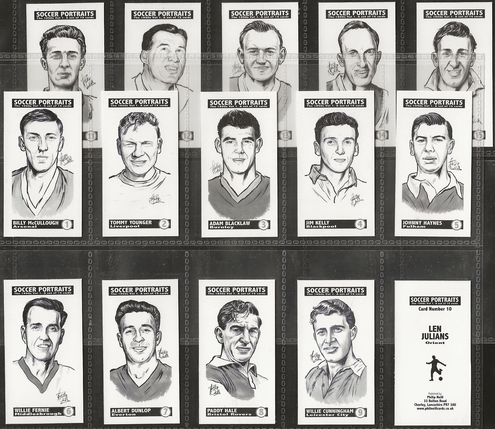 NEILL-FULL SET- FOOTBALL - SOCCER PORTRAITS 1950'S 2008 (15 CARDS) EXCELLENT+++