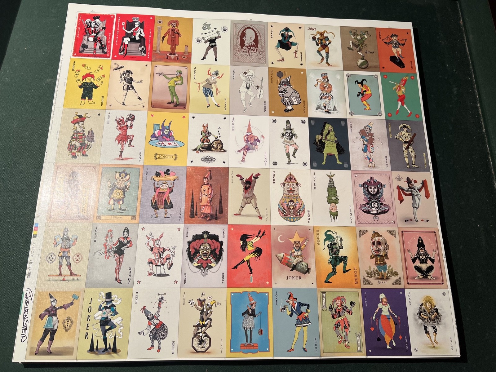 Rare Uncut Joker Card Sheet – 52 Jokers +2 Harleys (this is artist signed)
