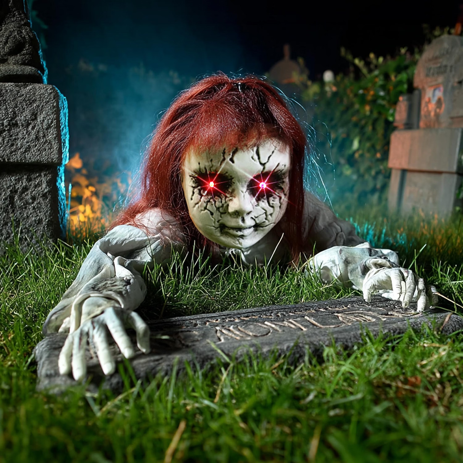 40in Halloween Crawling Zombie Doll Groundbreaker Animatronic Sound Light Eyes