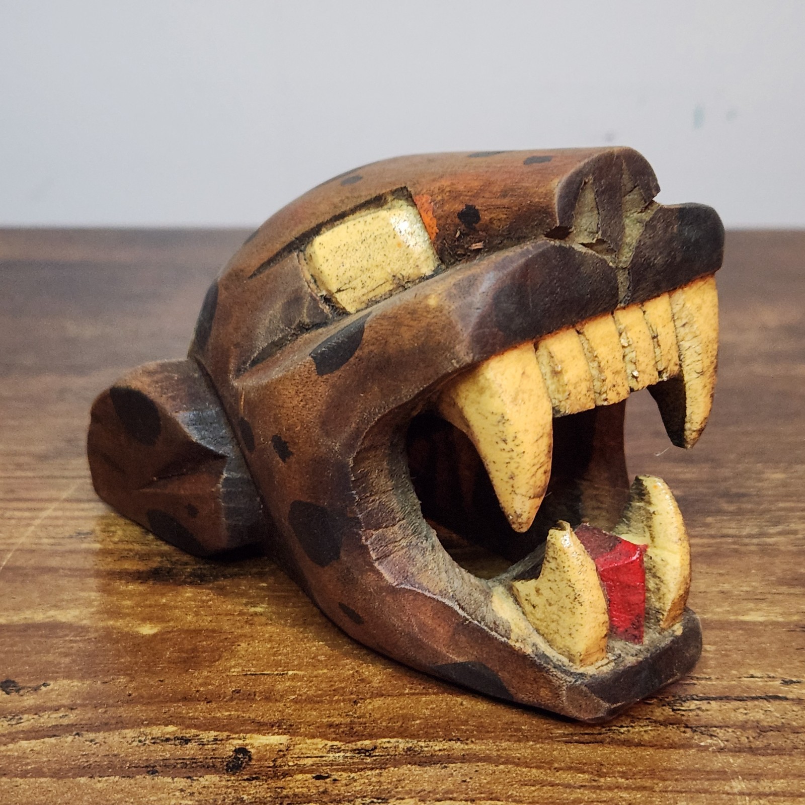 Vintage Carved Wood Panther Jaguar Cat Head Mayan Folk Art Tribal Sculpture Vintage Carved Wood Panther Jaguar Cat Head Mayan Folk Art Tribal Sculpture