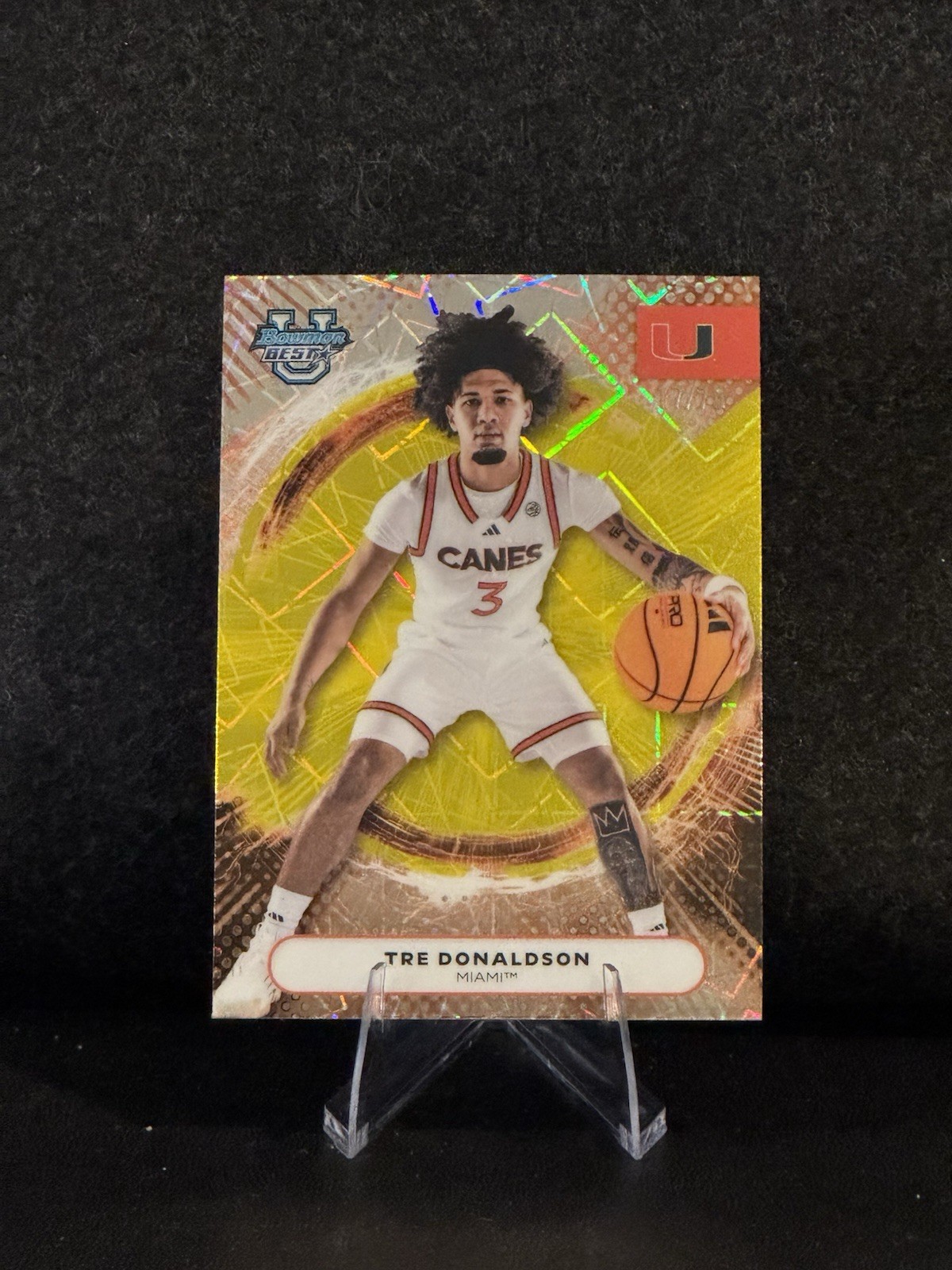 Tre Donaldson Yellow Lazer Refractor /75 - 2025-26 Bowman University Best Tre Donaldson Yellow Lazer Refractor /75 - 2025-26 Bowman University Best
