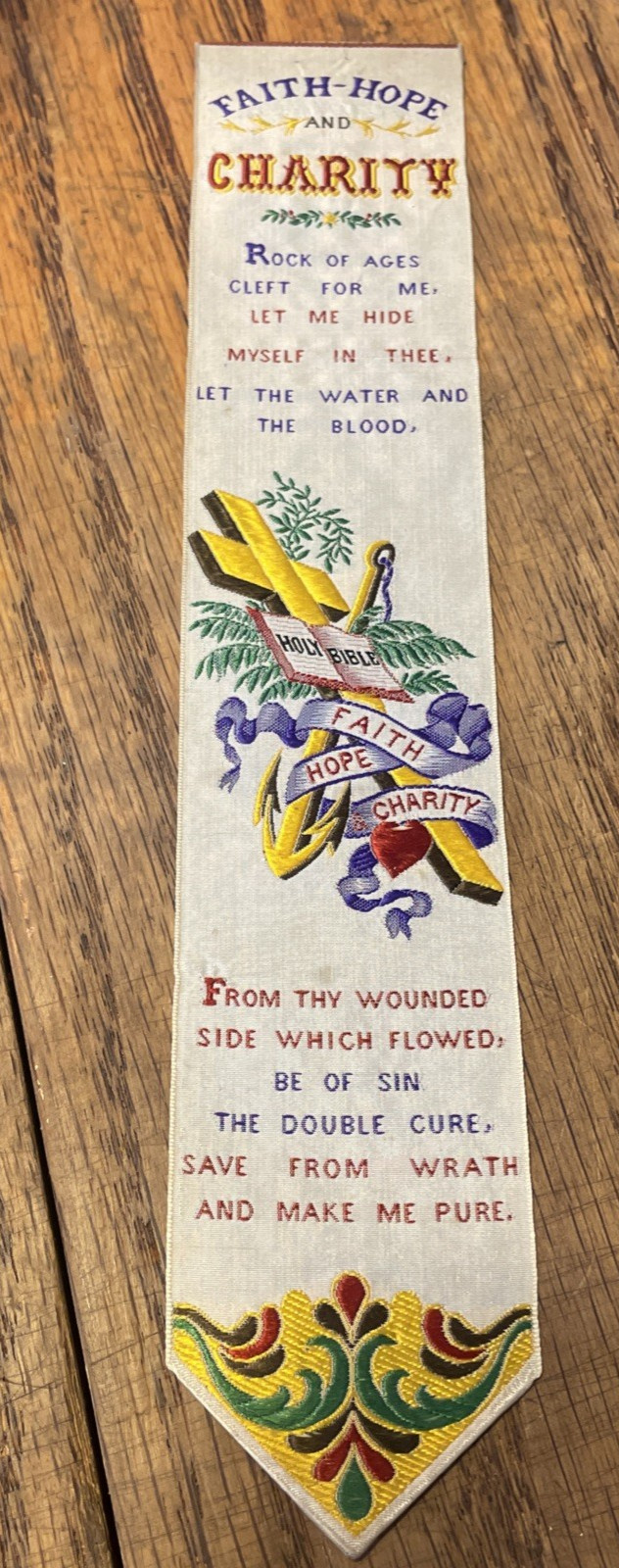Antique Victorian Thomas Stevens Silk Bookmark Stevengraph Faith Hope Charity Antique Victorian Thomas Stevens Silk Bookmark Stevengraph Faith Hope Charity