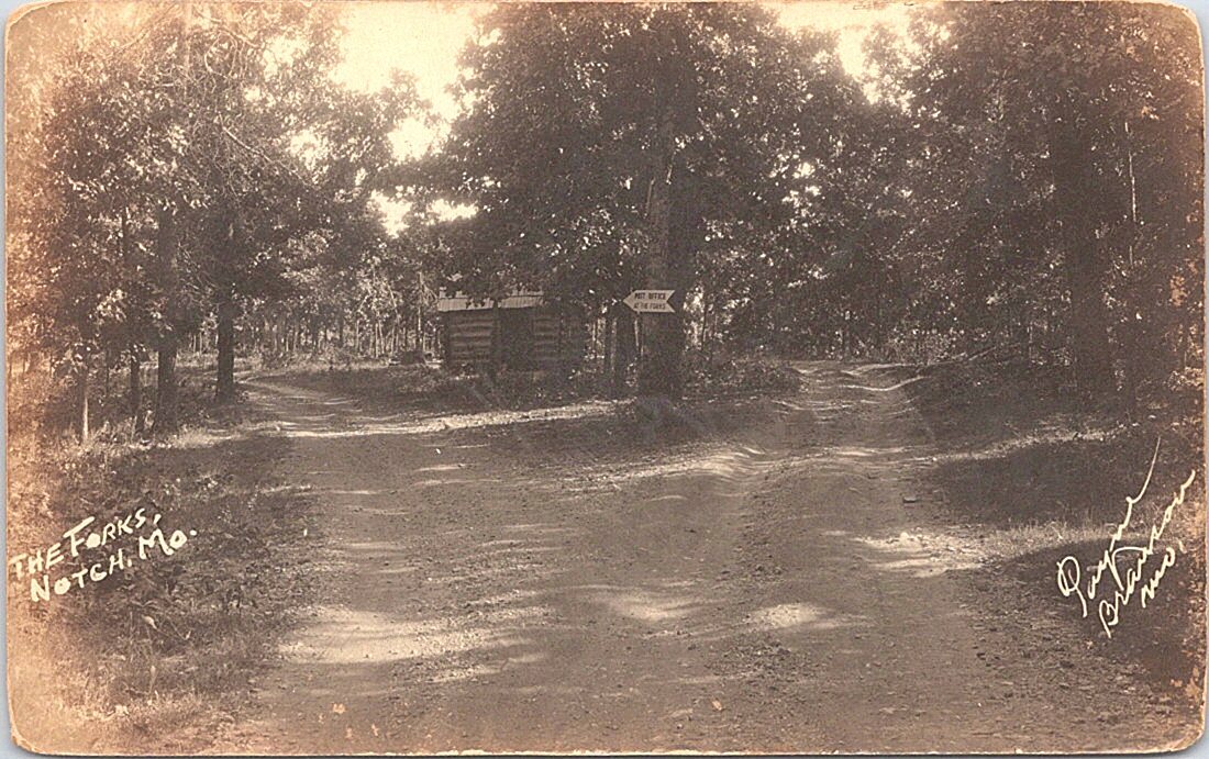 RPPC Notch Missouri Scene at The Forks Rural Dirt Roads 1929 Street Scene RPPC Notch Missouri Scene at The Forks Rural Dirt Roads 1929 Street Scene