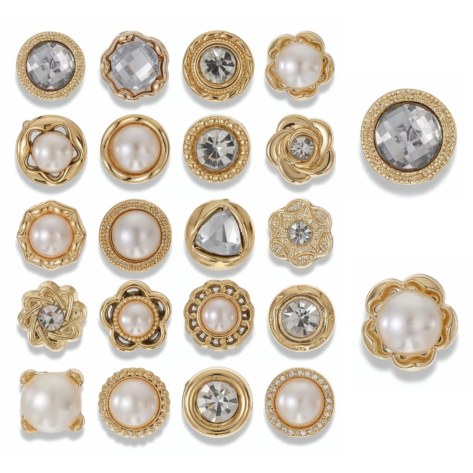 20 PCS Women Shirt Brooch Buttons, Removable 0.4 inch, Gold and White 20 PCS Women Shirt Brooch Buttons, Removable 0.4 inch, Gold and White