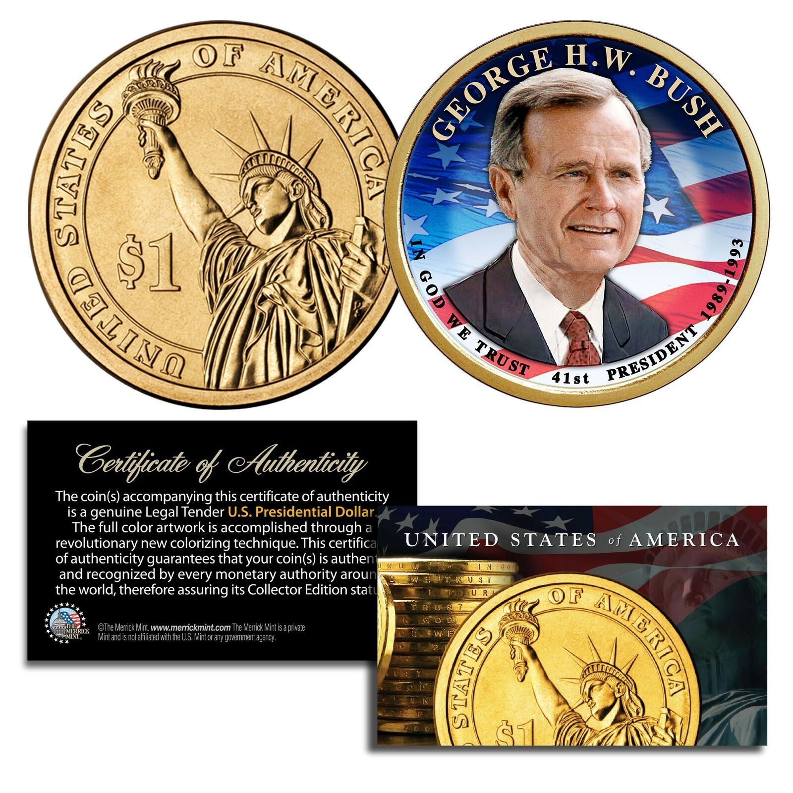 GEORGE H. W. BUSH 41st Pres Colorized 2020 Presidential $1 Dollar U.S. Coin
