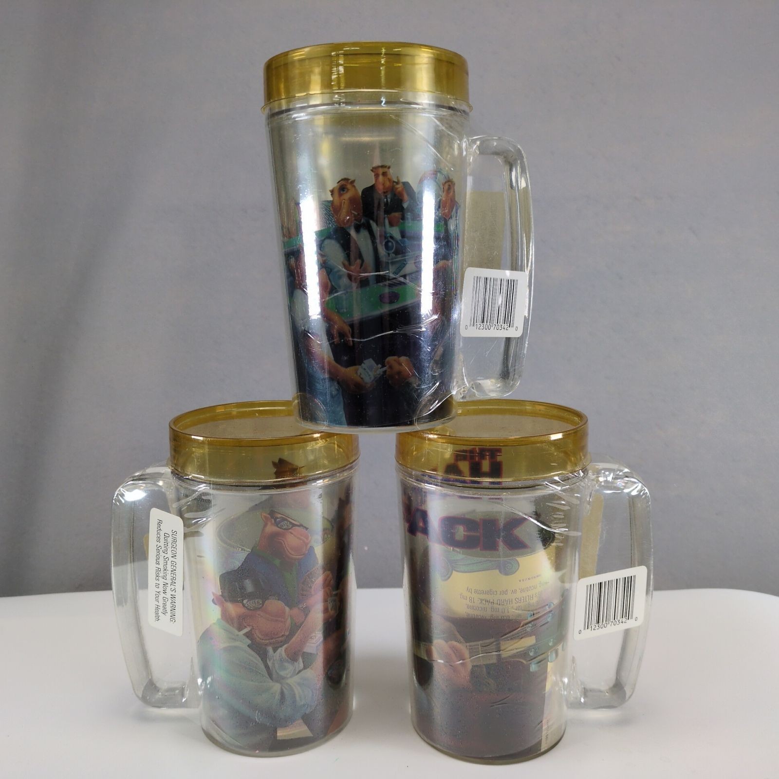 Vintage 1991 Set of 3 Joe Camel Thermo-Serv Plastic Mugs *Sealed* USA 6.5\