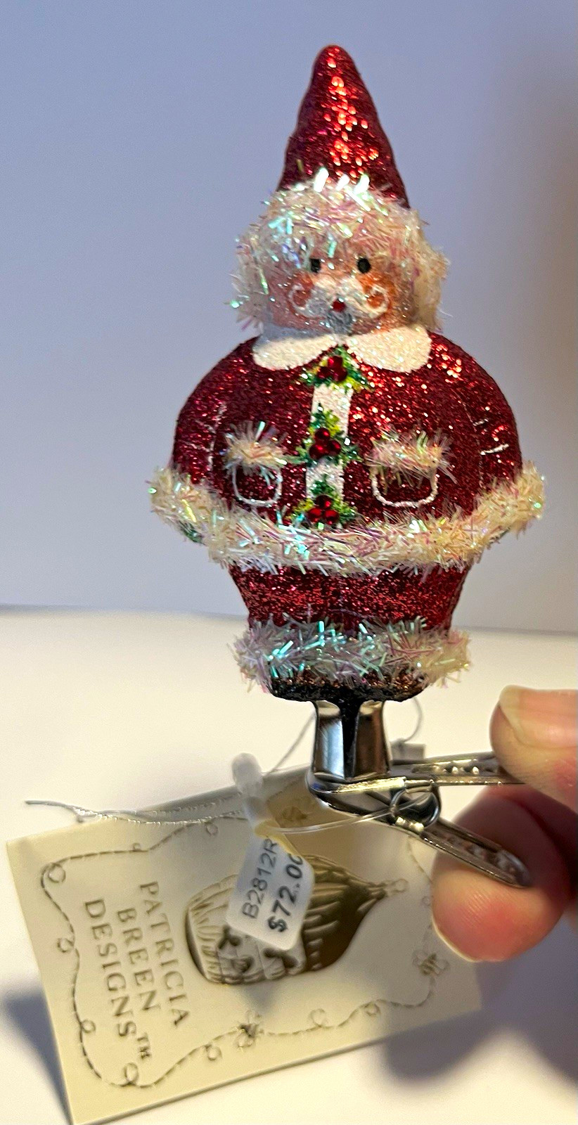 Patricia Breen Designs Santa Claus Clip-On Christmas Ornament Handmade Poland