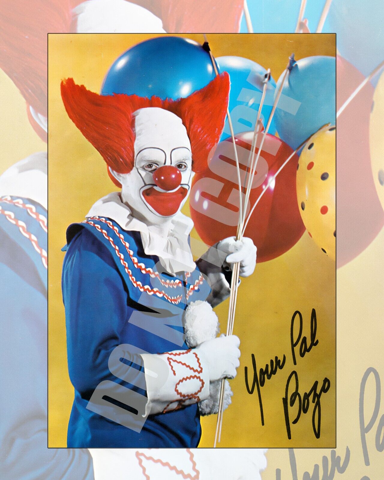 Bozo The Clown Signed Studio Promo Preprint Signature Signed 8x10 Photo