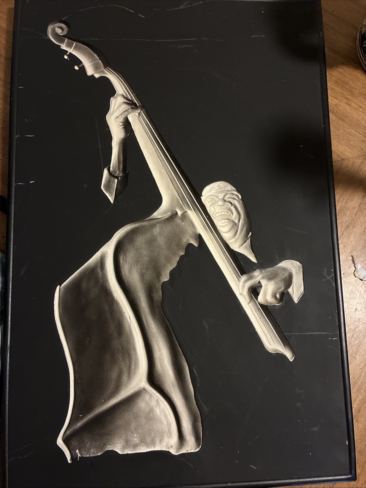 Vintage 1957 Hand Richter Plaster Jazz Wall Plaque - Upright Bass Player MCM