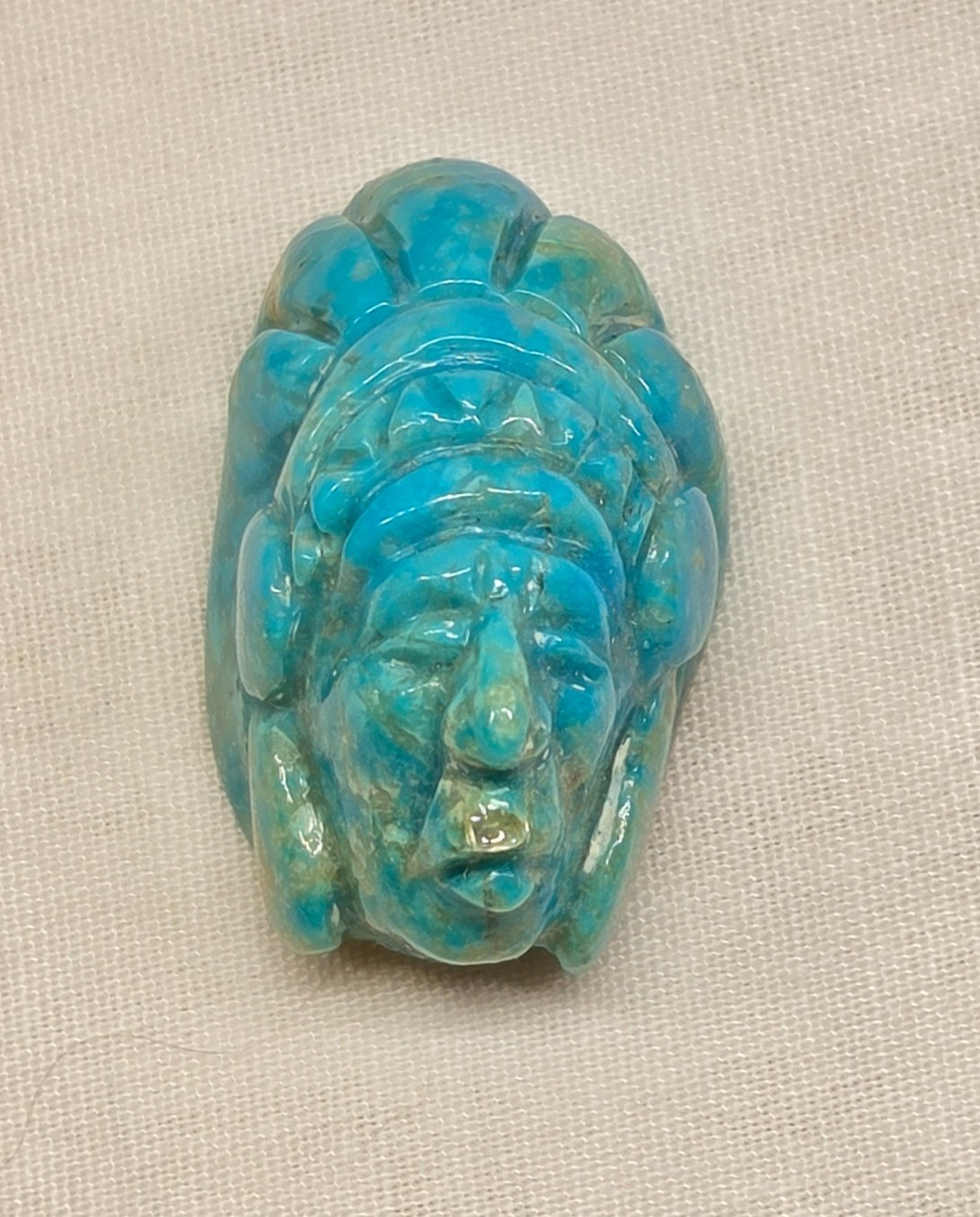 Native American Turquoise Carved Chief Indian Head Rock For Jewelry