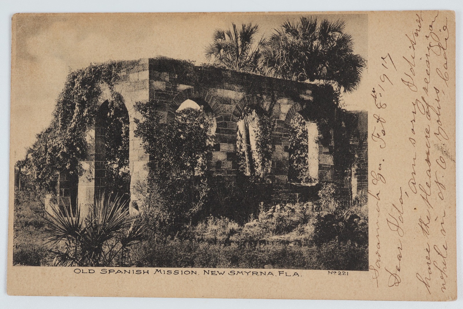 Vintage 1917 Postcard Old Spanish Mission New Smyrna Florida Ruins Overgrown