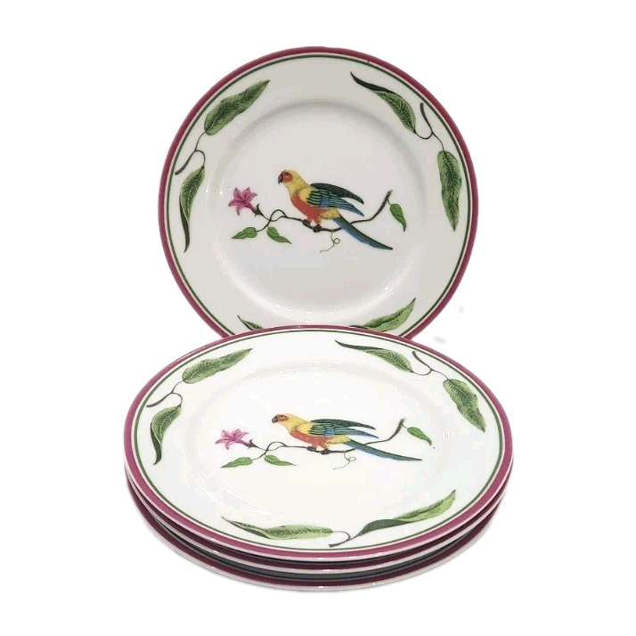 New LYNN CHASE Parrots of Paradise Bread & Butter Plates 6.5\ New LYNN CHASE Parrots of Paradise Bread & Butter Plates 6.5\