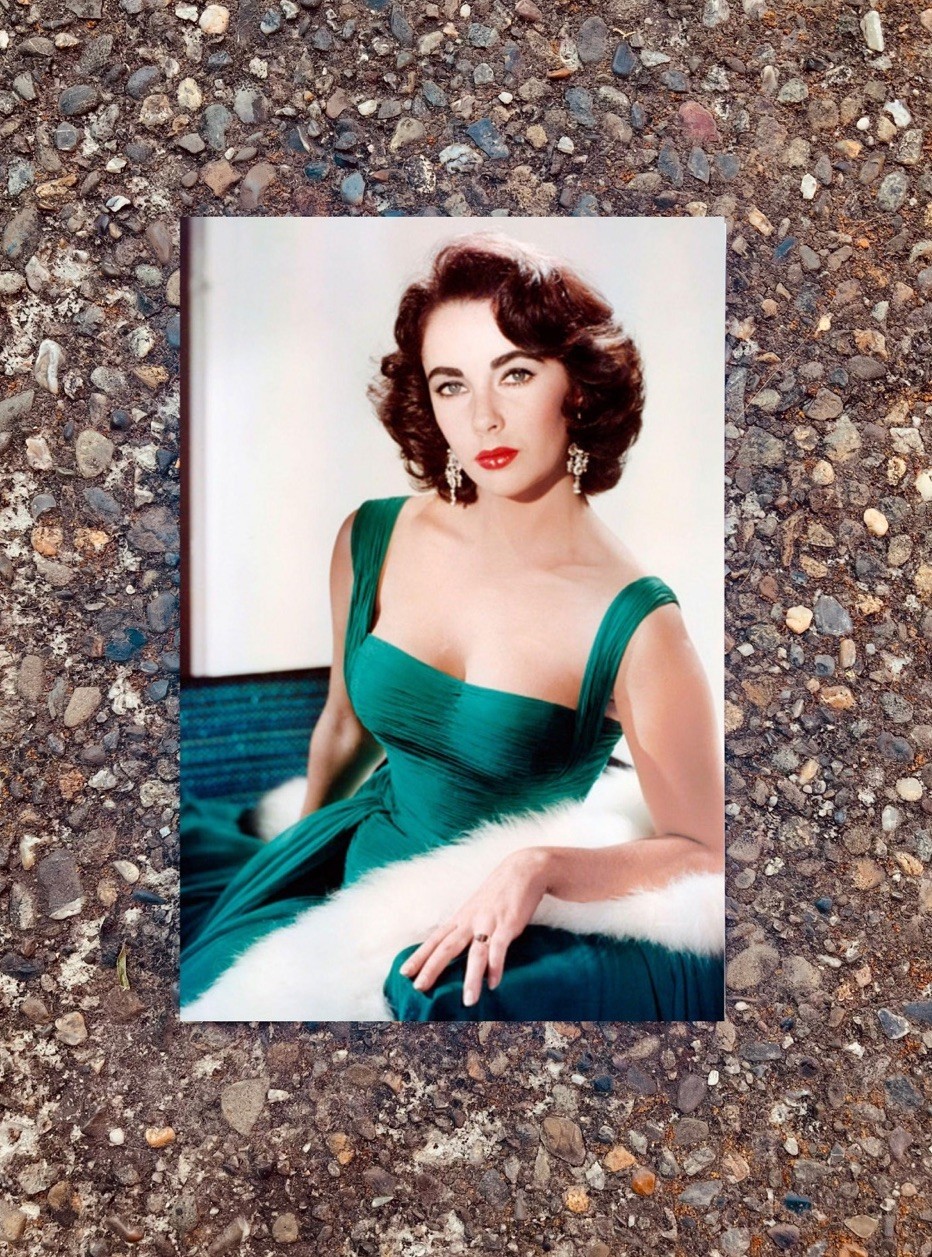 Elizabeth Taylor Emerald Green Dress White Fur 1950 4x6 Photo Lustre Print Elizabeth Taylor Emerald Green Dress White Fur 1950 4x6 Photo Lustre Print
