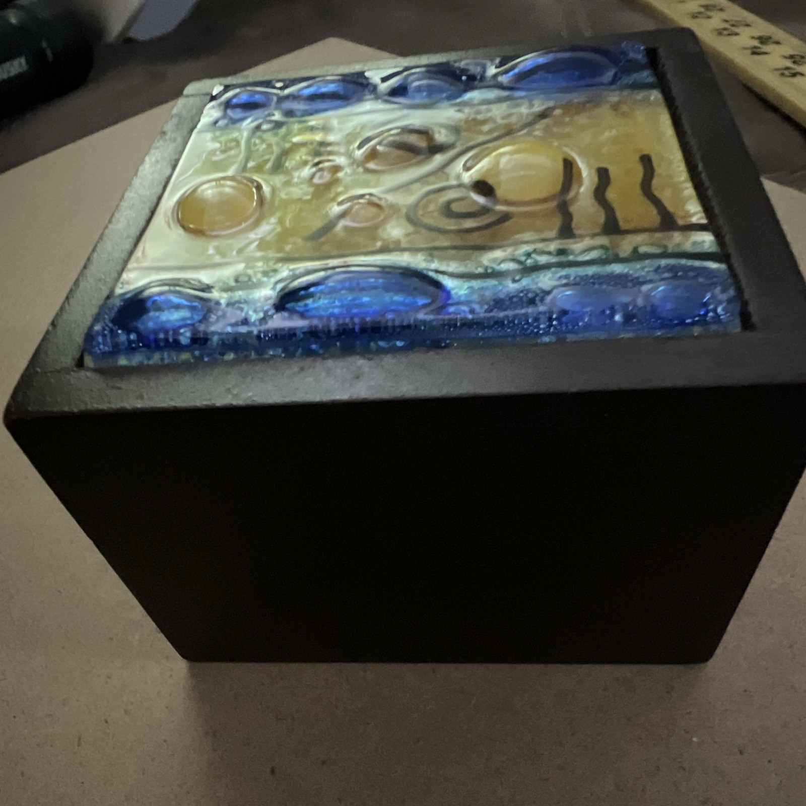 Pampeana Mythos Fused Glass Hinged Trinket Box Handmade Ecuador Recycled Art 3”