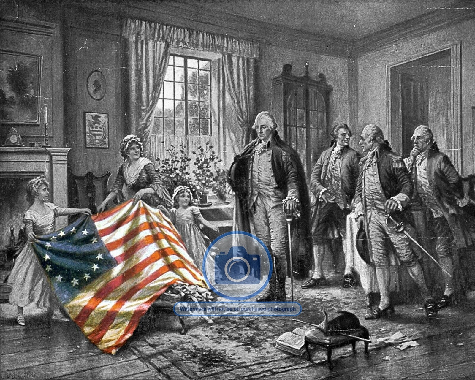 PRESIDENT GEORGE WASHINGTON AND BETSY ROSS AMERICAN FLAG PATRIOTIC 8X10 PHOTO PRESIDENT GEORGE WASHINGTON AND BETSY ROSS AMERICAN FLAG PATRIOTIC 8X10 PHOTO