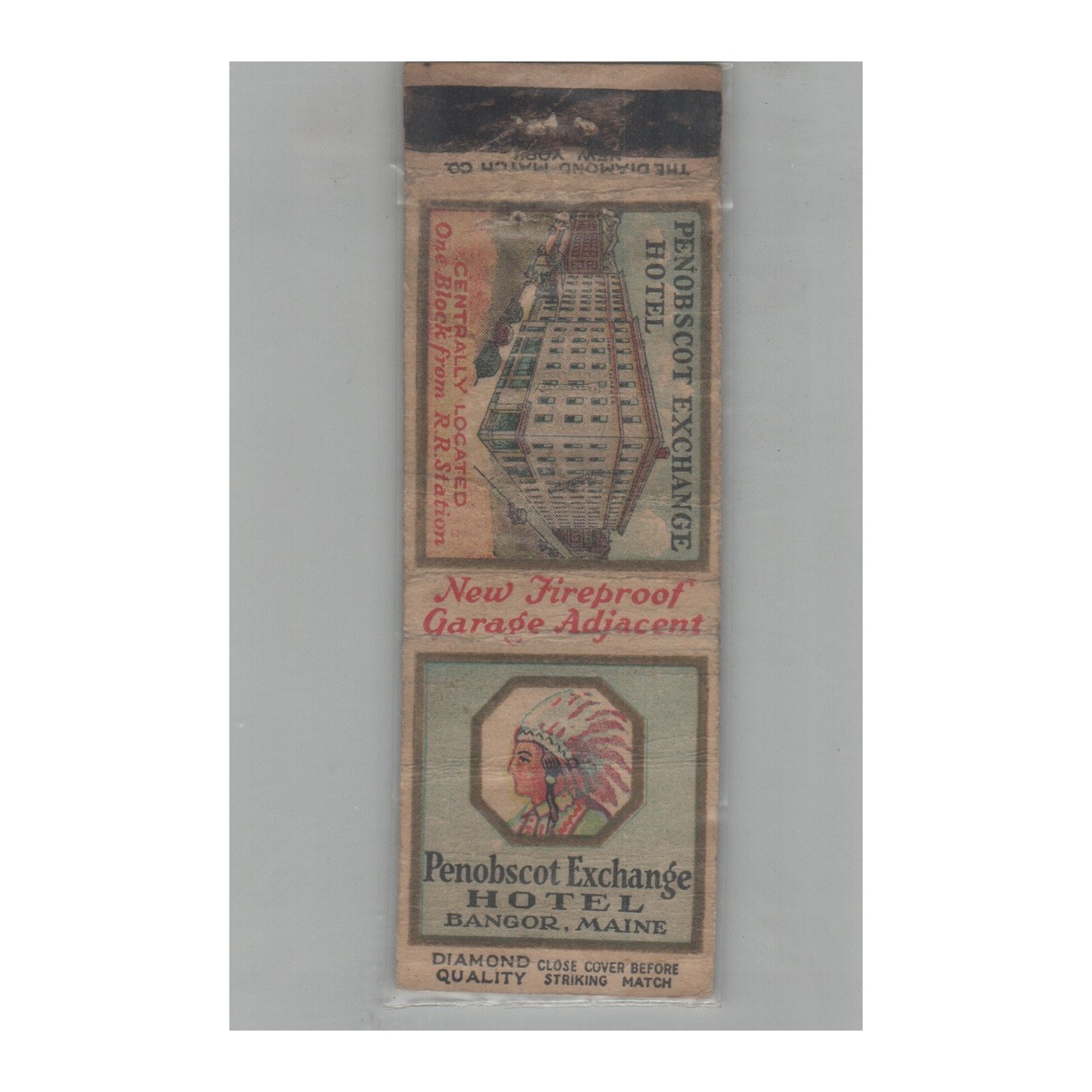 1920s-1930s Diamond Q Tall Matchbook Cover Penobscot Exchange Hotel Bangor ME 1920s-1930s Diamond Q Tall Matchbook Cover Penobscot Exchange Hotel Bangor ME