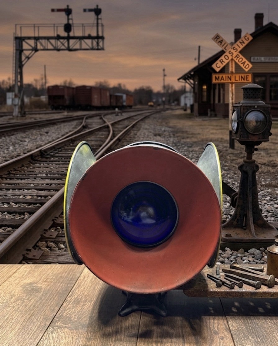 Vintage Adlake Railroad Switch Lamp Yellow Red Target Hoods Amber Blue Lenses