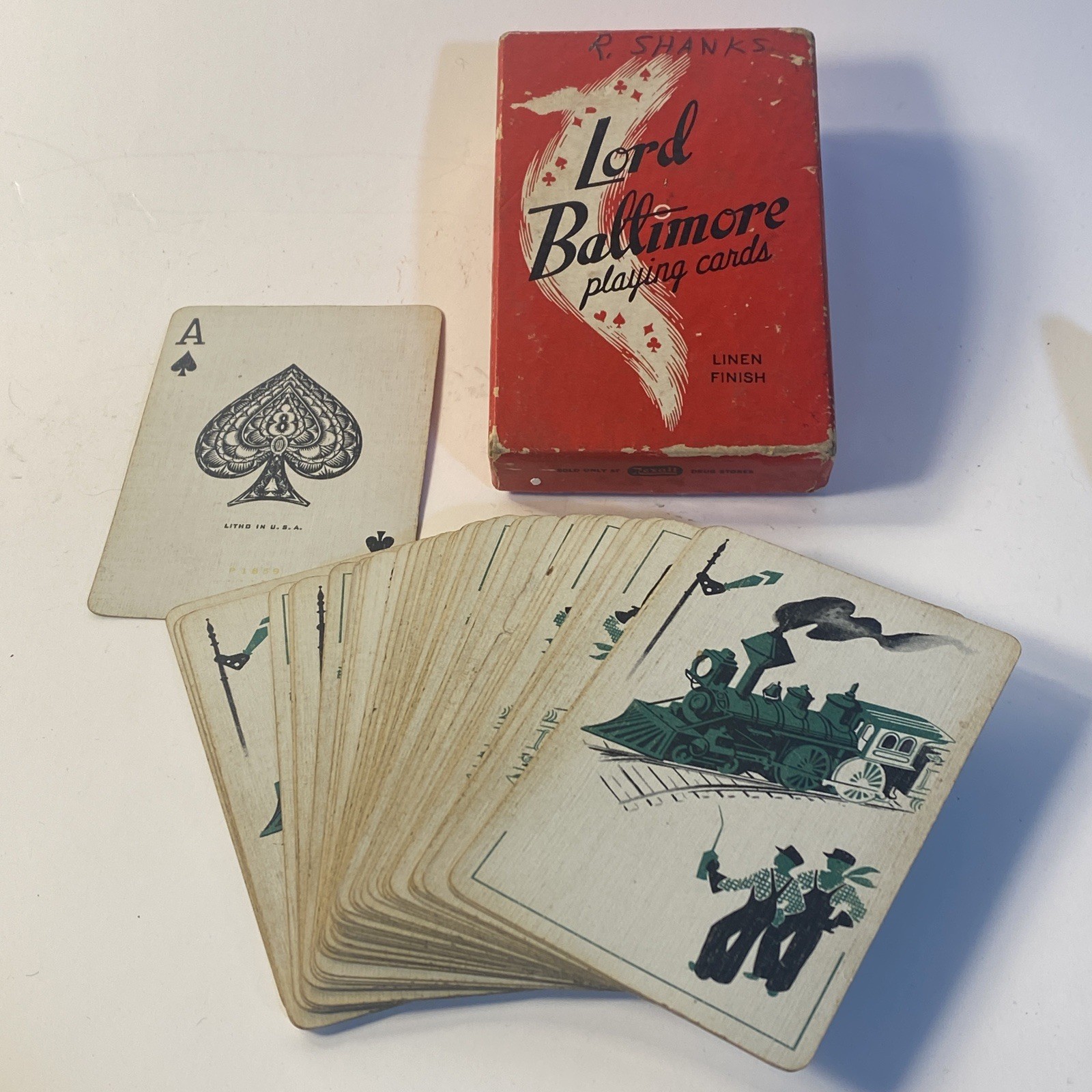 Vintage 1953 Lord Baltimore POKER LINEN PLAYING CARDS W/ Box S-1175 Rexall Vintage 1953 Lord Baltimore POKER LINEN PLAYING CARDS W/ Box S-1175 Rexall