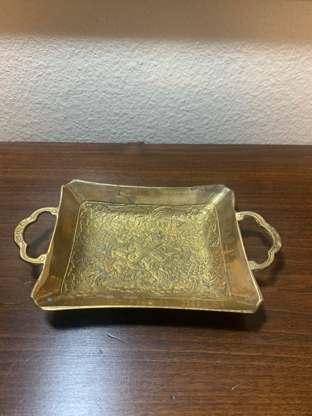 VTG BRASS TRINKET DISH WITH HANDLES 7 X 4 1/4 VTG BRASS TRINKET DISH WITH HANDLES 7 X 4 1/4