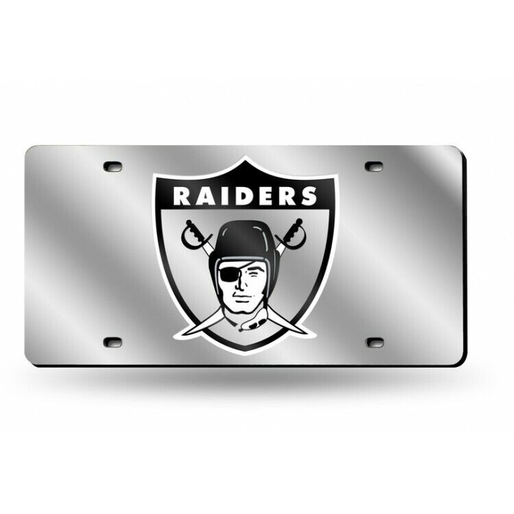 oakland raiders nfl football team logo silver laser license plate usa made