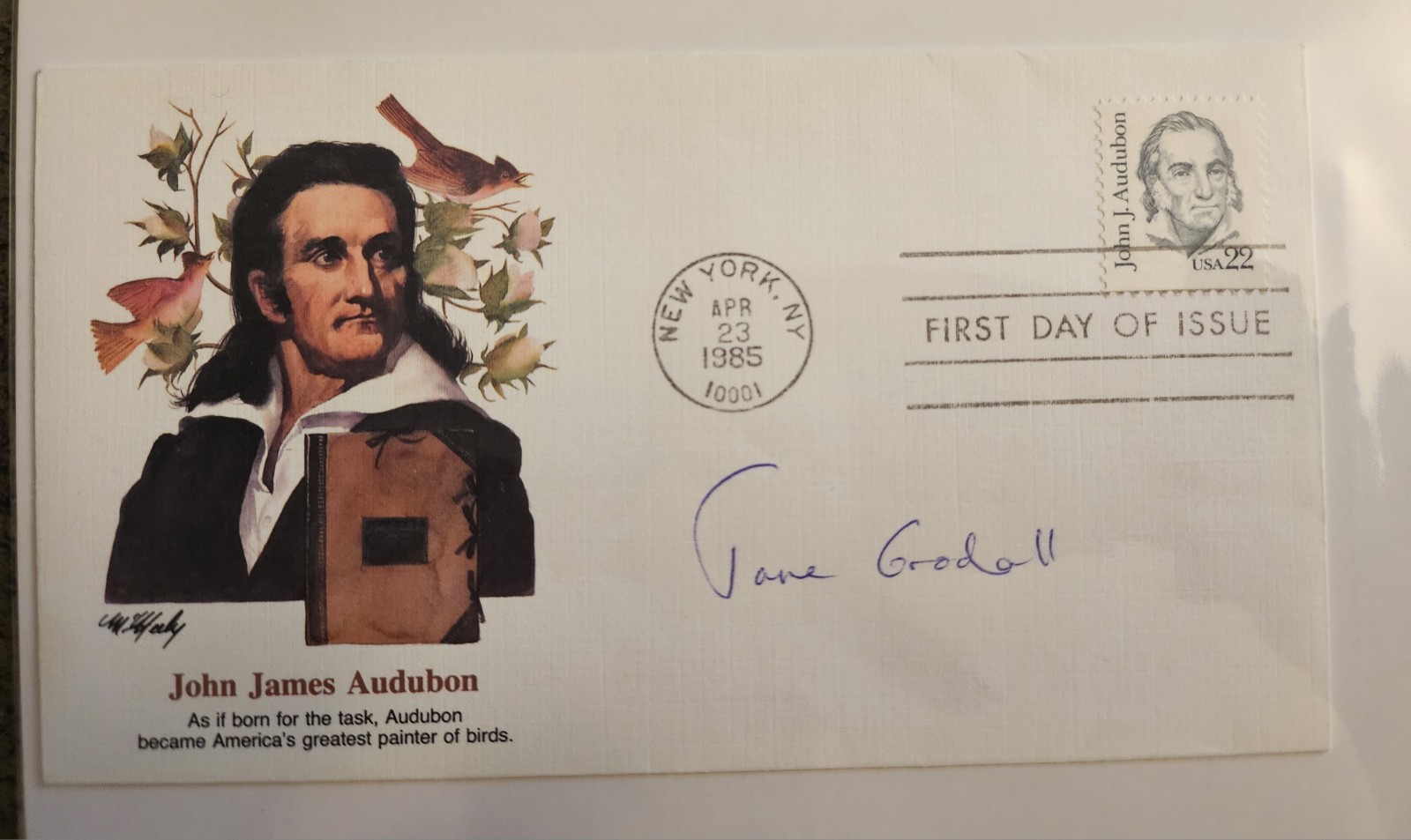 Jane Goodall signed Audubon envelope with stamp VERY RARE
