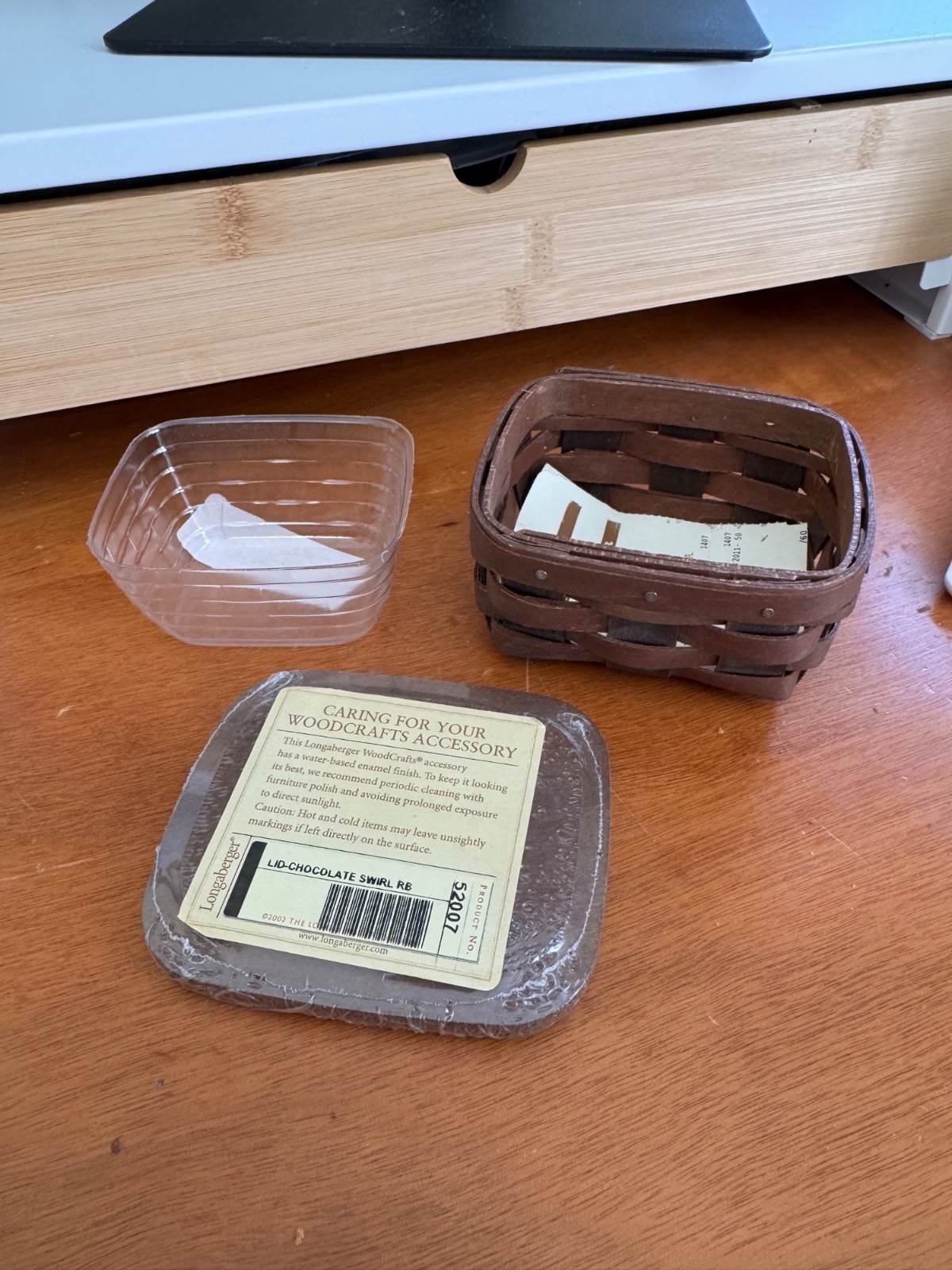 Longaberger Chocolate Swirl Handmade Basket Lid Plastic Insert Set 3 Piece 2015