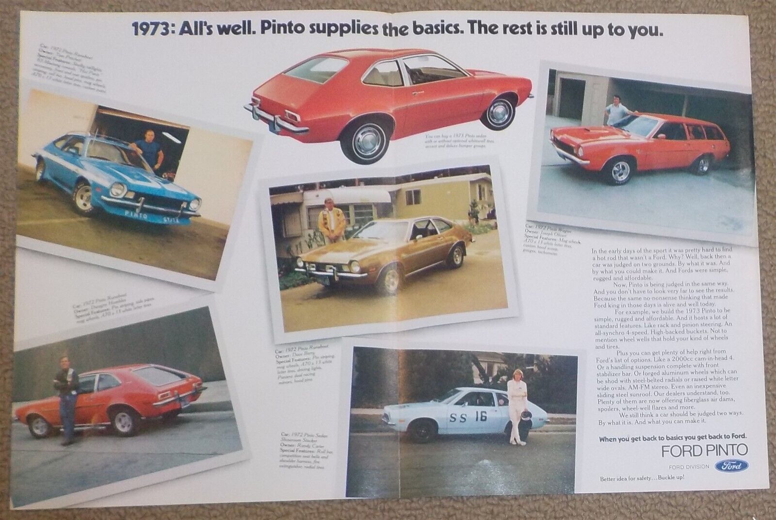 1973 - 2 Page Magazine Car Print Ad - 1972/73 FORD Pinto A6
