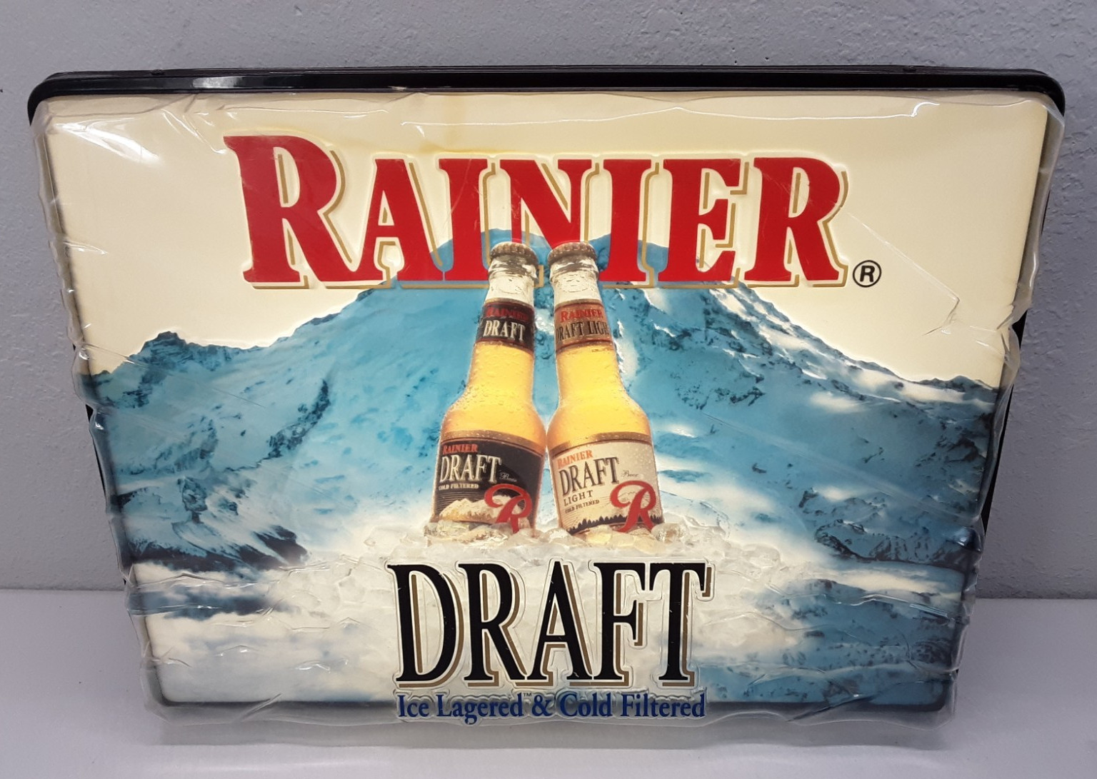 VTG Rainier Draft Ice Beer Lg. 3D Sign Hanging Light 90\'s Advertising Works VGC VTG Rainier Draft Ice Beer Lg. 3D Sign Hanging Light 90\'s Advertising Works VGC