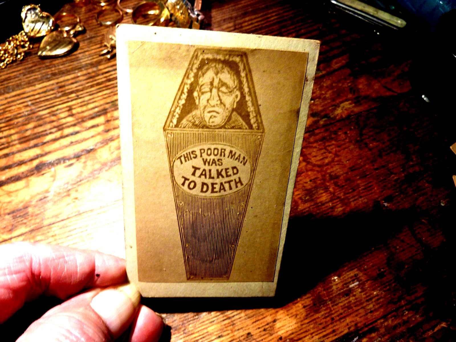 RARE--1860S--THIS POOR MAN WAS TALKED TO DEATH--MACABRE-NOVELTY-CVD PHOTO