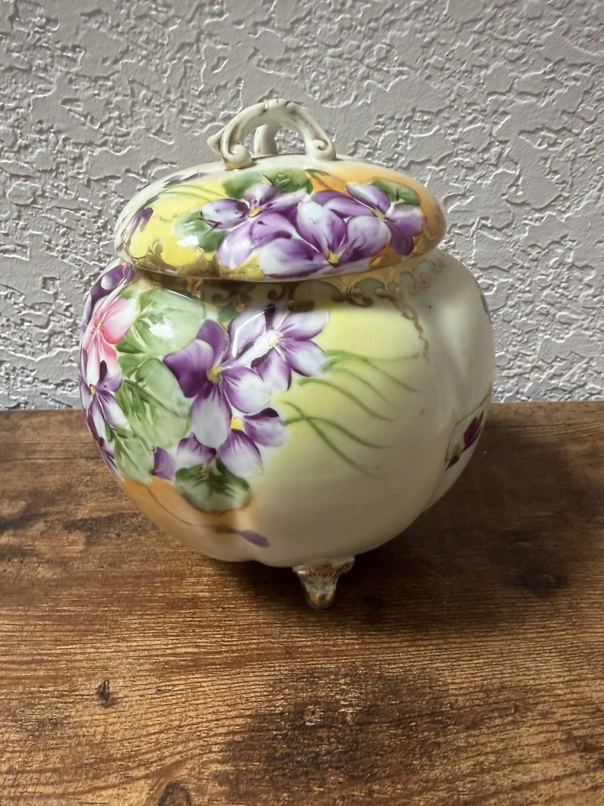 Nippon Hand Painted Barrel Biscuit Jar Gold Trim Floral Nippon Hand Painted Barrel Biscuit Jar Gold Trim Floral