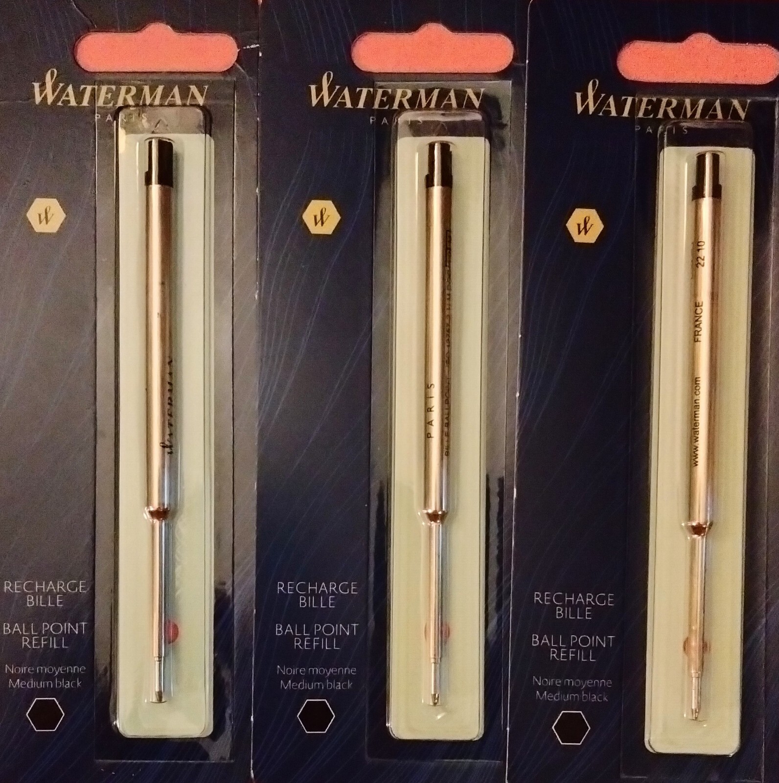 (3) THREE WATERMAN BLACK MEDIUM BALL POINT REFILLS~SEALED PACKS~BUY@$7.77~oh, my (3) THREE WATERMAN BLACK MEDIUM BALL POINT REFILLS~SEALED PACKS~BUY@$7.77~oh, my