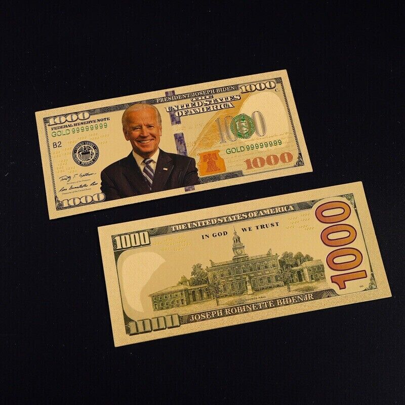 2024 President Joe Biden $1000 Gold Dollar Bills Funny Money Maga