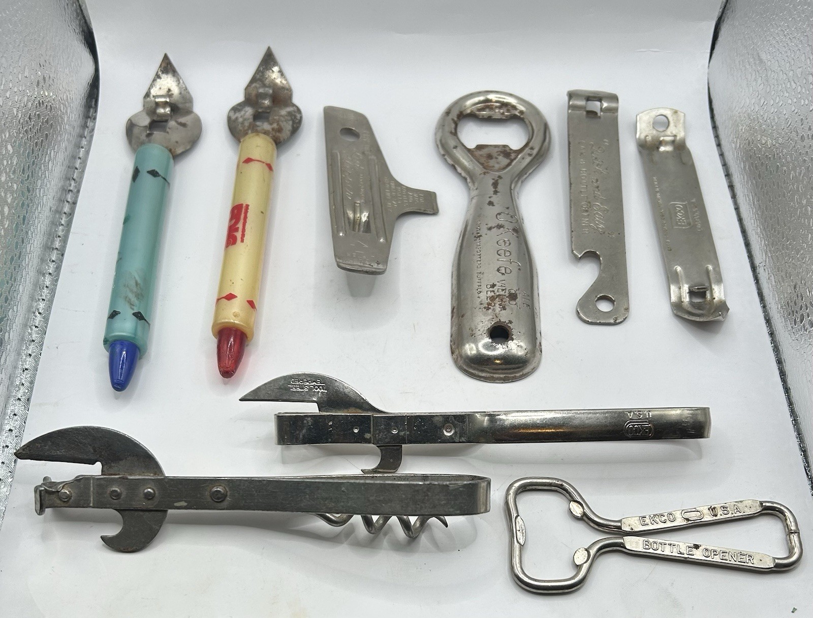 9 Vintage Kitchen Bar Bottle Openers Lot EKCO Lid Flipper Yankee Novelty Pen OK 9 Vintage Kitchen Bar Bottle Openers Lot EKCO Lid Flipper Yankee Novelty Pen OK