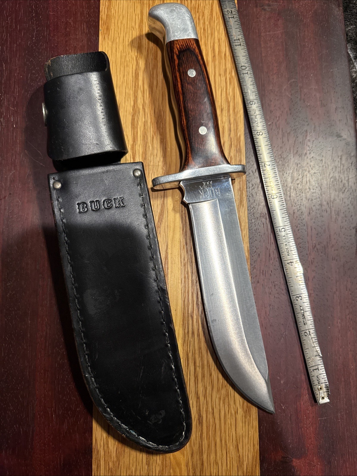 Vintage 1988 Buck 124 Frontiersman Orig Sheath Dymondwood Scales USA Vintage 1988 Buck 124 Frontiersman Orig Sheath Dymondwood Scales USA