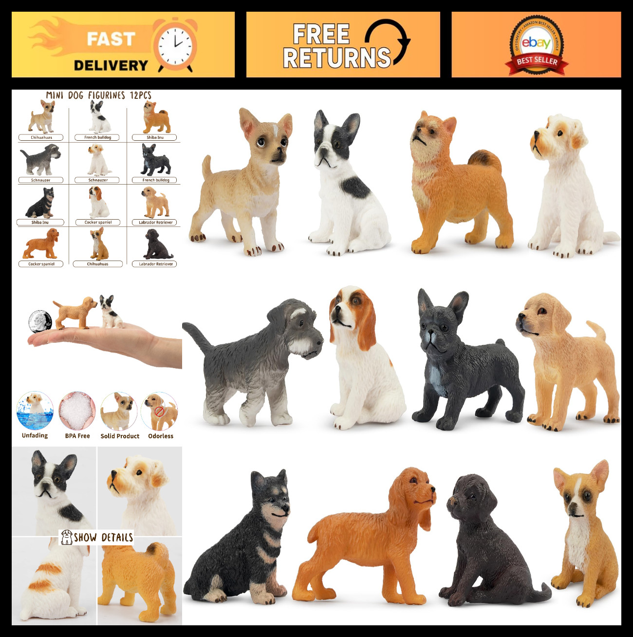 12PCS Mini Dog Figurines - Realistic Hand-Painted Puppy Figures, Lifelike Animal 12PCS Mini Dog Figurines - Realistic Hand-Painted Puppy Figures, Lifelike Animal