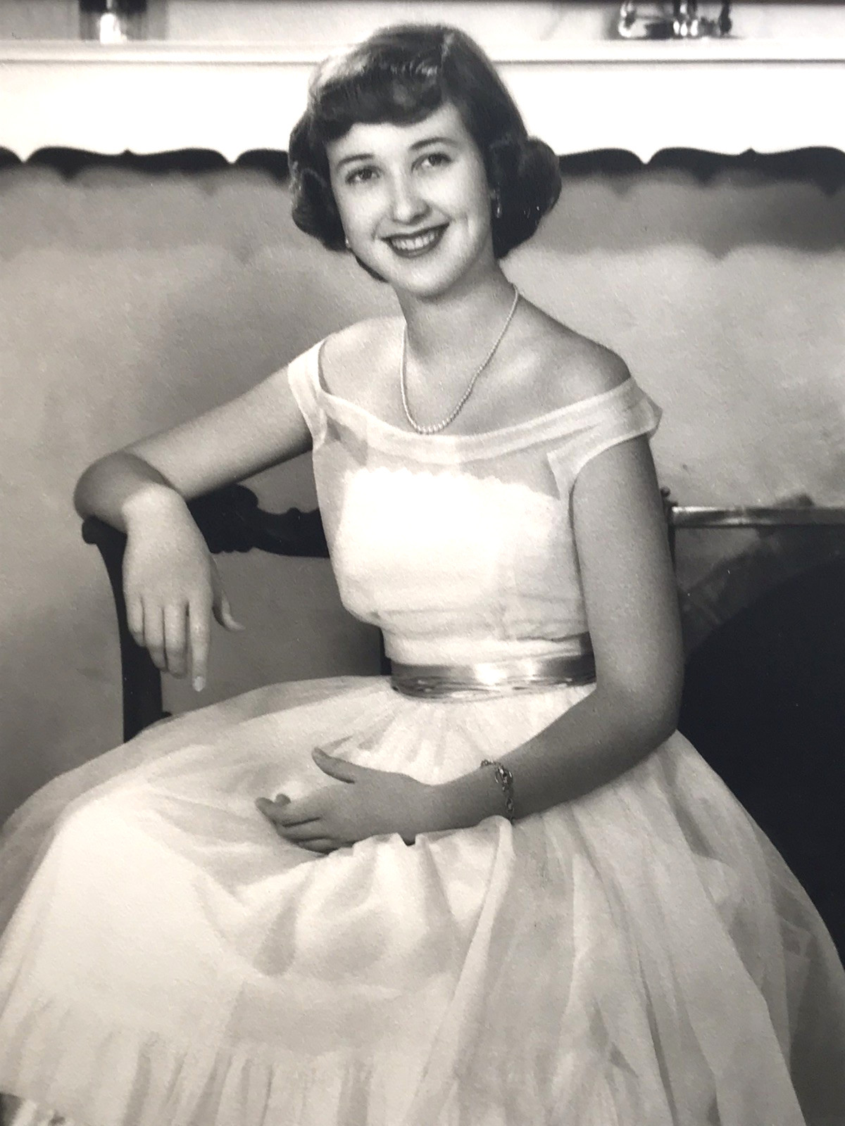c1950s Pretty Young Girl Lady in Elegant Sheer Dress B&W Large Portrait Photo