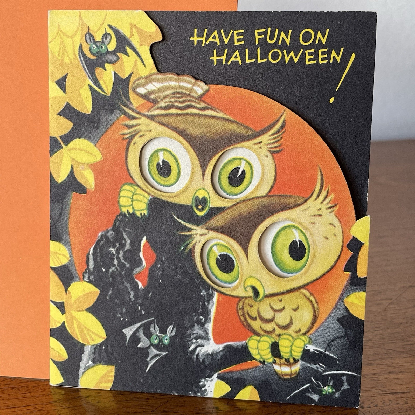 Vintage 1950s Halloween Greeting Card • A Gibson Smile Card Owl Bat Big Eyes Vintage 1950s Halloween Greeting Card • A Gibson Smile Card Owl Bat Big Eyes