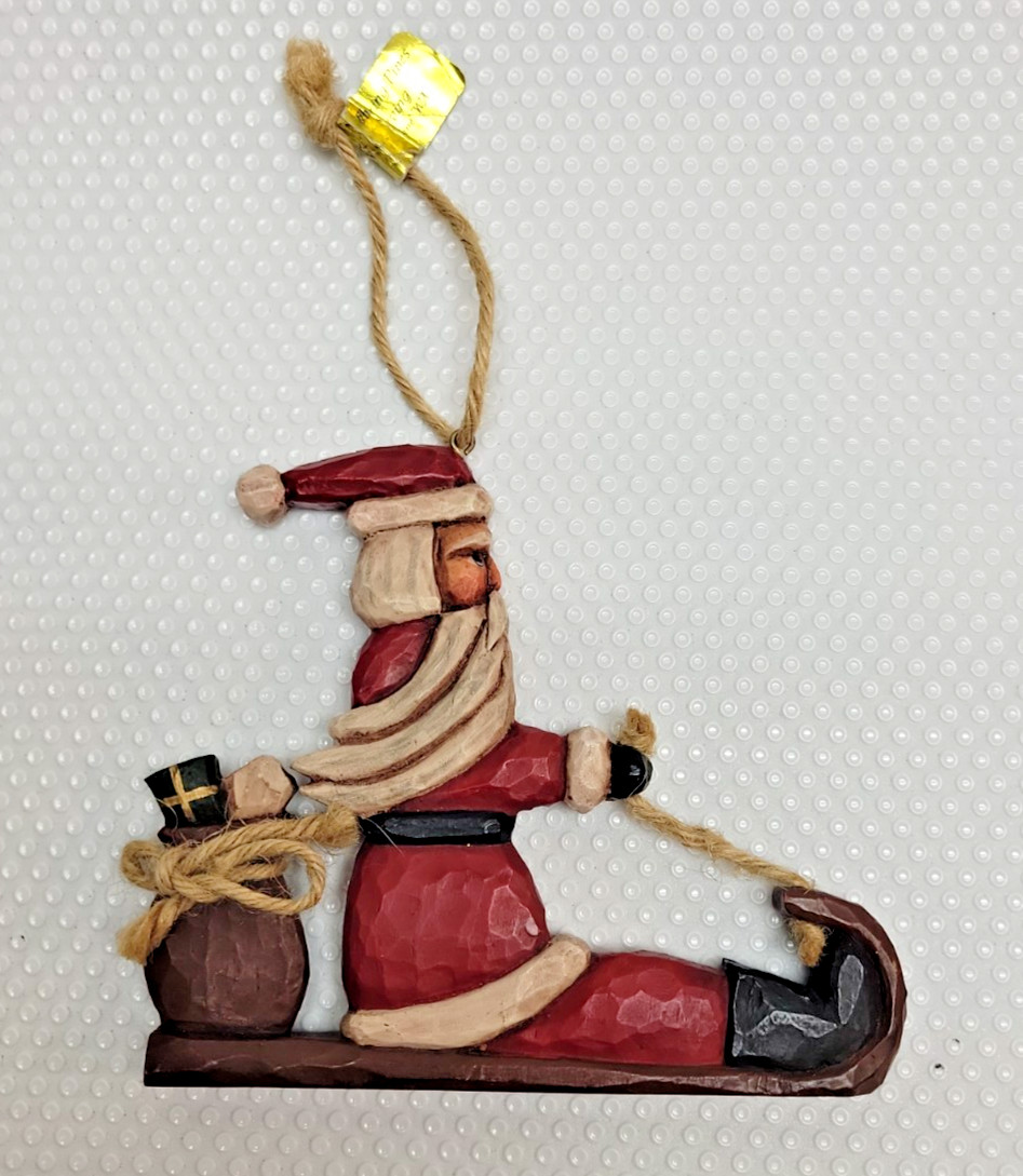 Vtg Lori Miller Whispering Pines Carving Santa Claus Tobogganing 2006 Vtg Lori Miller Whispering Pines Carving Santa Claus Tobogganing 2006