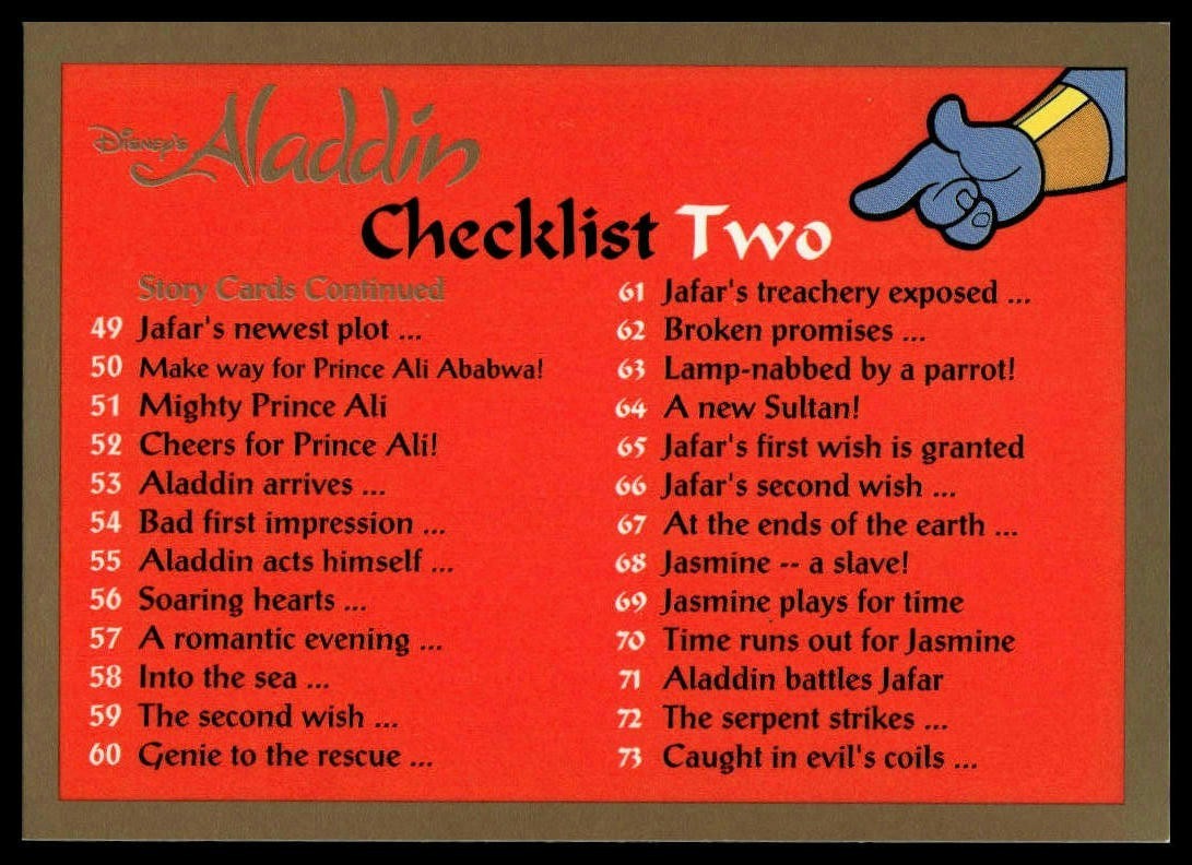 Checklist Two 1993 Skybox Aladdin #90 Card Raw Checklist Two 1993 Skybox Aladdin #90 Card Raw