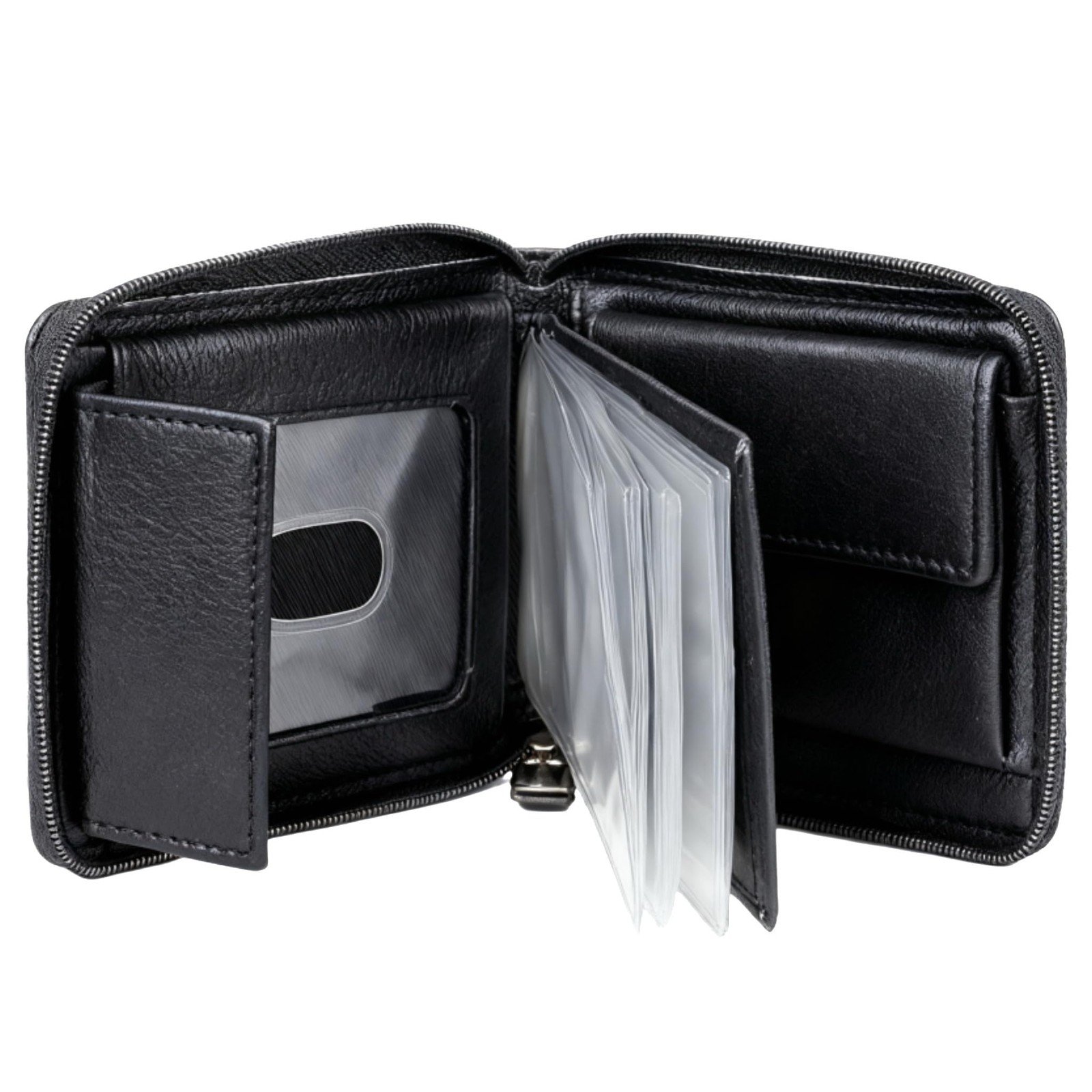 J. Buxton Emblem Full Zip-Around Billfold, Small Leather Card Case, Black