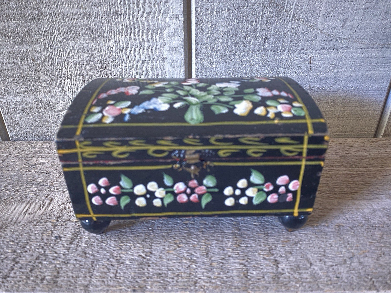 Vintage Hand Painted Wood Trinket Box With Mirror Vintage Hand Painted Wood Trinket Box With Mirror