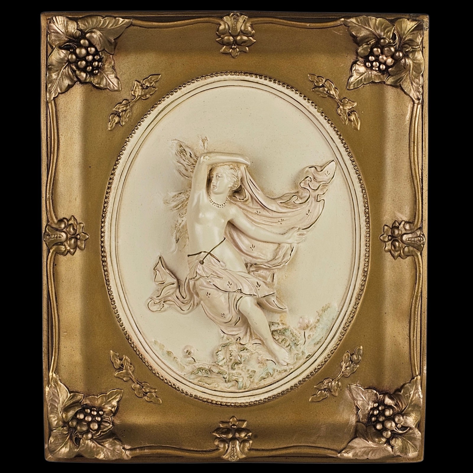 Vintage Art Noveau Neoclassical Style Ornate Alexander Backer Gold Wall Plaque