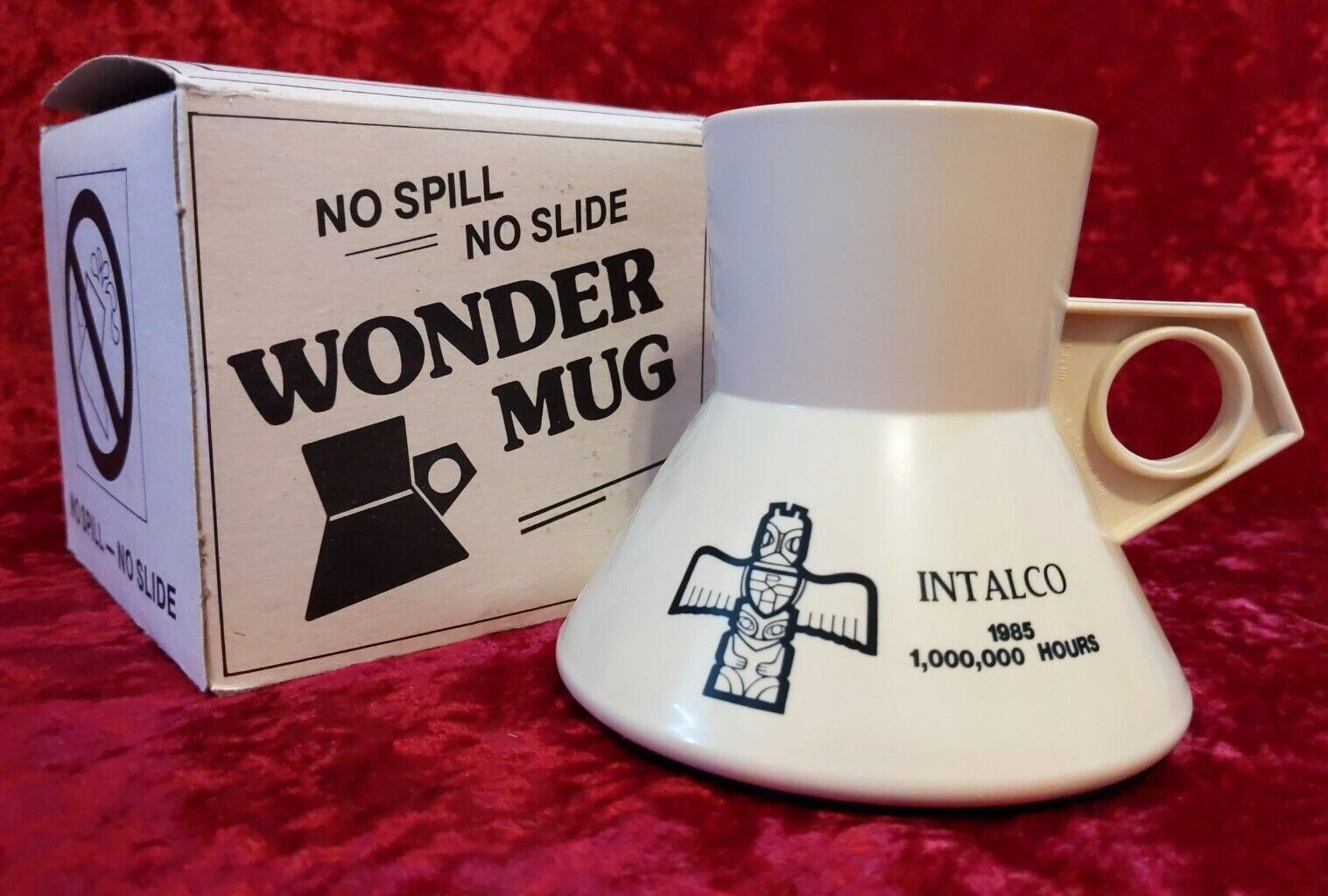 VINTAGE 1985 No Spill No Slide Wonder Mug INTALCO 1 Million Hour Employee REWARD